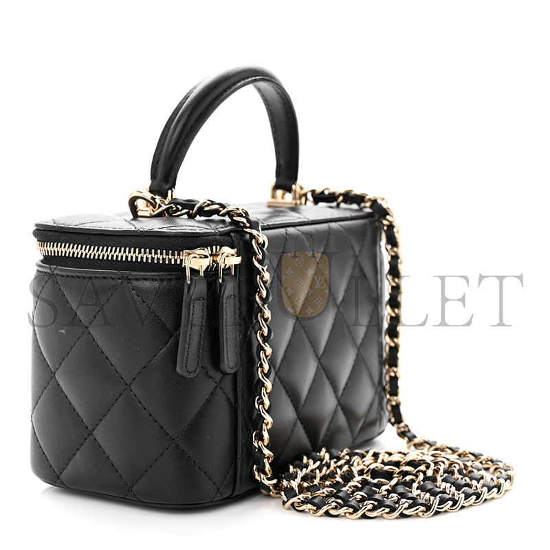 Ch*el master lambskin quilted small vanity case with chain black (17*9*8cm)